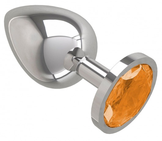 Серебристая большая анальная пробка с оранжевым кристаллом - 9,5 см. - Джага-Джага - купить с доставкой в Новосибирске