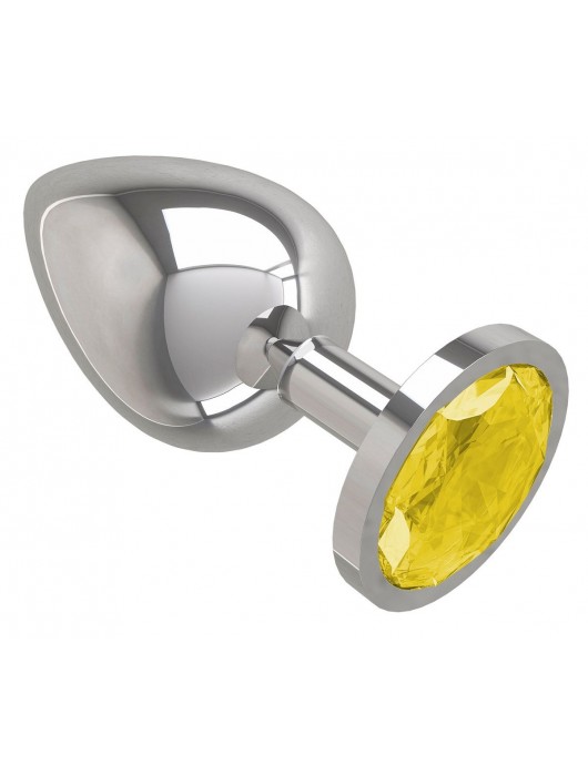 Серебристая большая анальная пробка с желтым кристаллом - 9,5 см. - Джага-Джага - купить с доставкой в Новосибирске