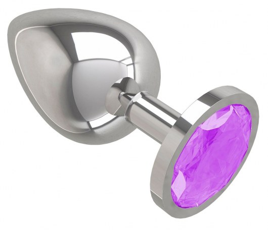 Серебристая большая анальная пробка с сиреневым кристаллом - 9,5 см. - Джага-Джага - купить с доставкой в Новосибирске