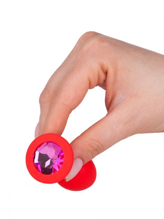 Красная анальная втулка с малиновым кристаллом - 7,3 см. - Джага-Джага - купить с доставкой в Новосибирске