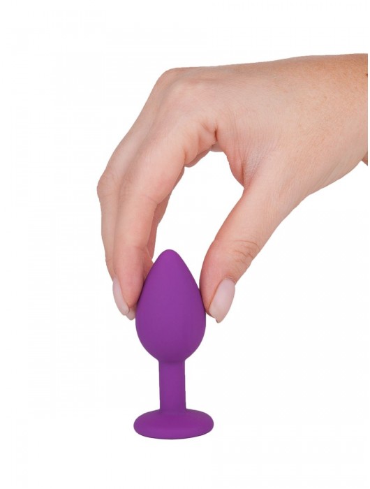 Фиолетовая силиконовая пробка с прозрачным кристаллом - 7,3 см. - Джага-Джага - купить с доставкой в Новосибирске