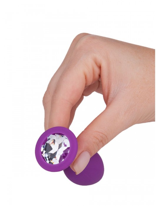 Фиолетовая силиконовая пробка с прозрачным кристаллом - 7,3 см. - Джага-Джага - купить с доставкой в Новосибирске