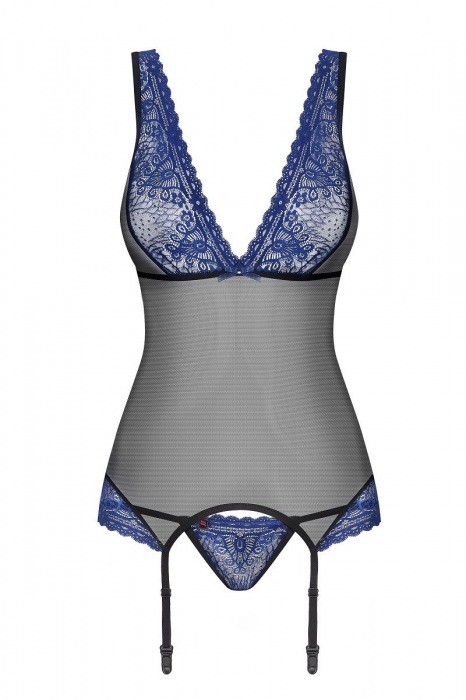 Соблазнительный полупрозрачный корсаж с синим кружевом - Obsessive купить с доставкой