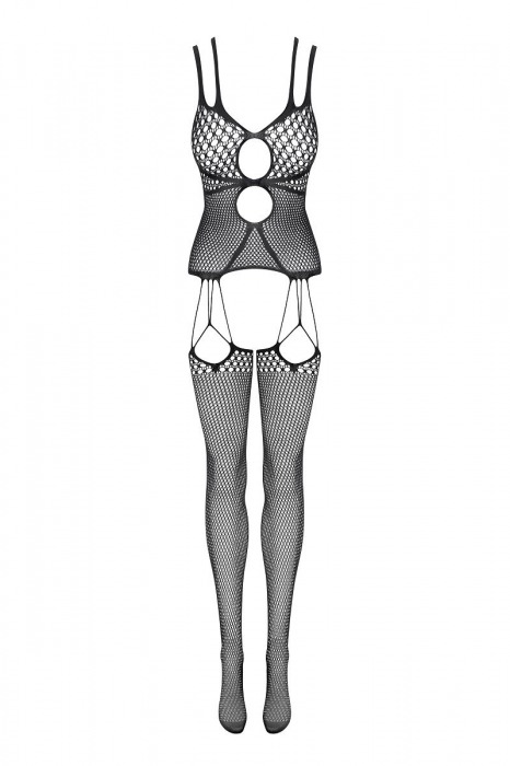 Сексапильный комбинезон с круглыми ячейками на лифе и чулках - Obsessive купить с доставкой