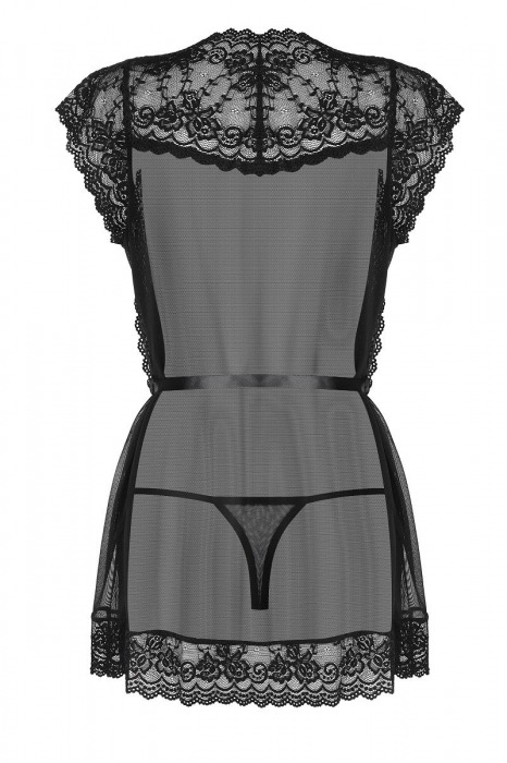 Коротенький пеньюар с кружевами и атласным пояском - Obsessive купить с доставкой