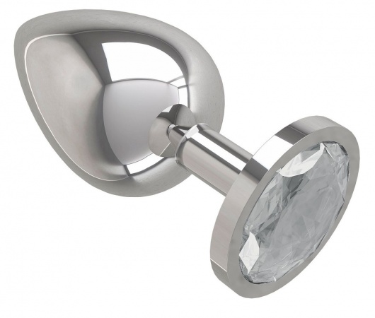 Серебристая большая анальная пробка с прозрачным кристаллом - 9,5 см. - Джага-Джага - купить с доставкой в Новосибирске
