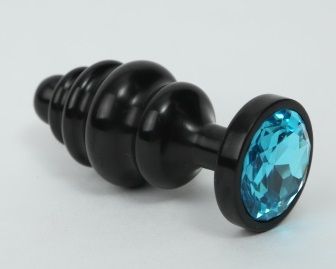 Черная фигурная анальная пробка с голубым кристаллом - 8,2 см. - 4sexdreaM - купить с доставкой в Новосибирске