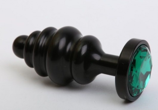Черная фигурная анальная пробка с зеленым кристаллом - 8,2 см. - 4sexdreaM - купить с доставкой в Новосибирске