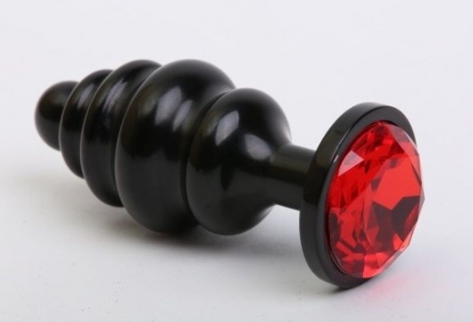 Черная фигурная анальная пробка с красным кристаллом - 8,2 см. - 4sexdreaM - купить с доставкой в Новосибирске