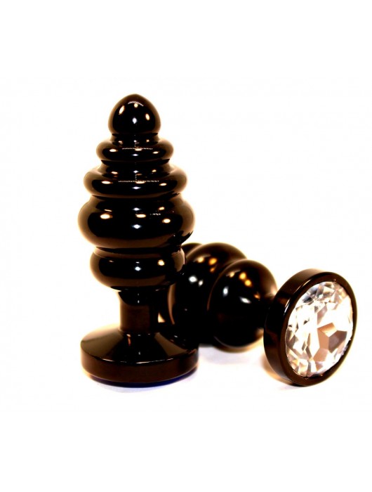 Черная фигурная анальная пробка с прозрачным кристаллом - 8,2 см. - 4sexdreaM - купить с доставкой в Новосибирске