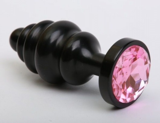 Черная фигурная анальная пробка с розовым кристаллом - 8,2 см. - 4sexdreaM - купить с доставкой в Новосибирске
