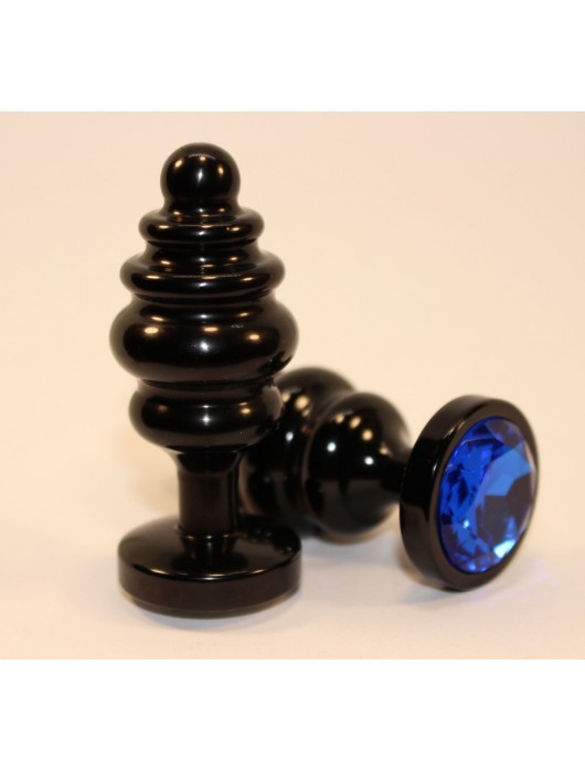 Черная фигурная анальная пробка с синим кристаллом - 8,2 см. - 4sexdreaM - купить с доставкой в Новосибирске