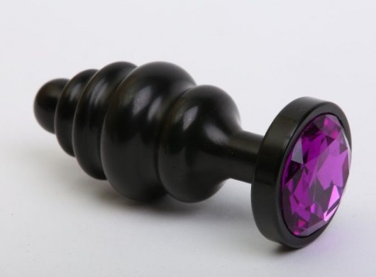 Черная фигурная анальная пробка с фиолетовым кристаллом - 8,2 см. - 4sexdreaM - купить с доставкой в Новосибирске