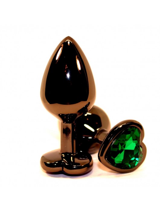 Черная коническая анальная пробка с зеленым кристаллом-сердечком - 8 см. - 4sexdreaM - купить с доставкой в Новосибирске