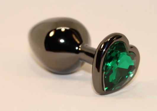 Черная коническая анальная пробка с зеленым кристаллом-сердечком - 8 см. - 4sexdreaM - купить с доставкой в Новосибирске