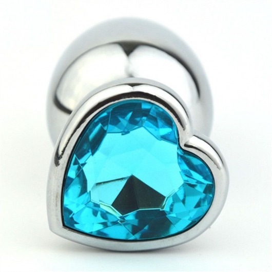 Серебристая анальная пробка с голубым кристаллом-сердечком - 8 см. - 4sexdreaM - купить с доставкой в Новосибирске