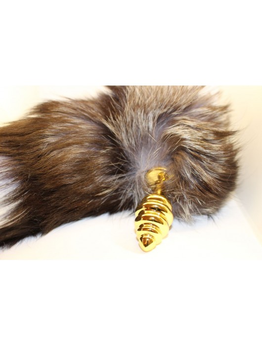 Золотистая анальная пробка с хвостом  Королевская лиса - 4sexdreaM - купить с доставкой в Новосибирске