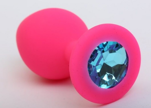 Розовая силиконовая анальная пробка с голубым стразом - 9,5 см. - 4sexdreaM - купить с доставкой в Новосибирске