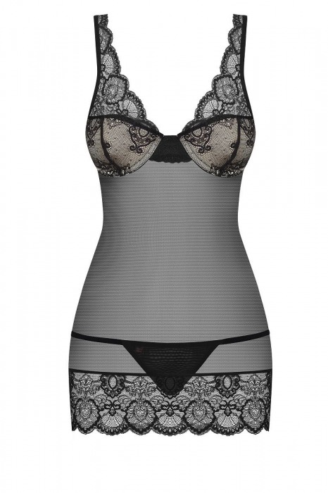 Полупрозрачная облегающая сорочка с лифом на косточках - Obsessive купить с доставкой