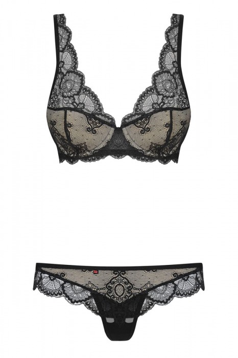 Эффектный кружевной комплект с чашечками на косточке - Obsessive купить с доставкой