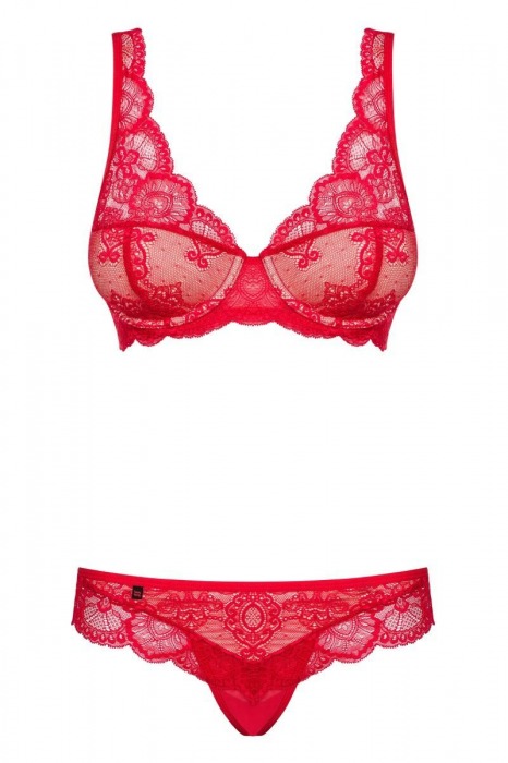 Эффектный кружевной комплект с чашечками на косточке - Obsessive купить с доставкой