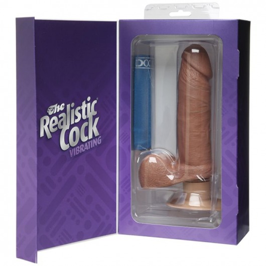 Вибратор-мулат с мошонкой и присоской The Realistic Cock Vibrating 6”- 21,6 см. - Doc Johnson