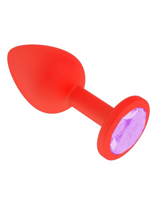 Красная анальная втулка с сиреневым кристаллом - 7,3 см. - Джага-Джага - купить с доставкой в Новосибирске