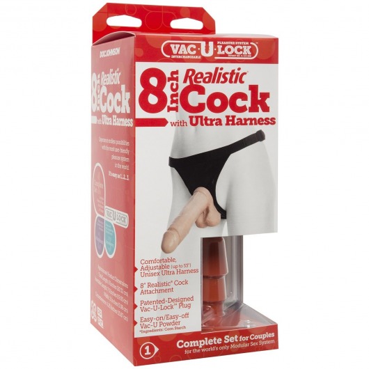 Насадка с трусиками Vac-U-Lock Set 8  Realistic Ultra Harness - 20,6 см. - Doc Johnson - купить с доставкой в Новосибирске