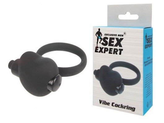 Чёрное эрекционное кольцо с вибрацией Sex Expert - Sex Expert - в Новосибирске купить с доставкой