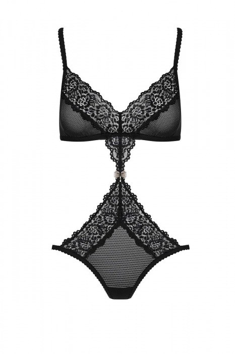 Соблазнительное кружевное боди с тонкой перемычкой на животике - Obsessive купить с доставкой