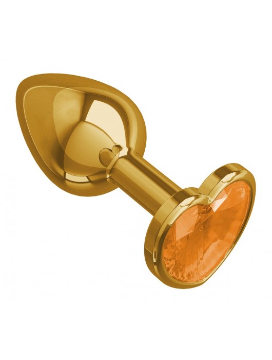 Золотистая анальная втулка с оранжевым кристаллом-сердцем - 7 см. - Джага-Джага - купить с доставкой в Новосибирске