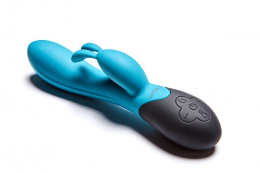 Бирюзовый вибратор Gemini с клиторальным стимулятором и нагревом - 20,8 см. - Le Frivole
