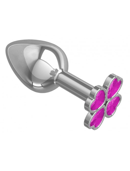 Серебристая анальная втулка с клевером из розовых кристаллов - 7 см. - Джага-Джага - купить с доставкой в Новосибирске