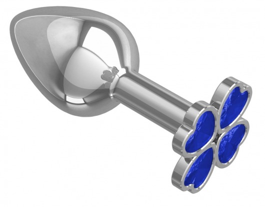 Серебристая анальная втулка с клевером из синих кристаллов - 7 см. - Джага-Джага - купить с доставкой в Новосибирске