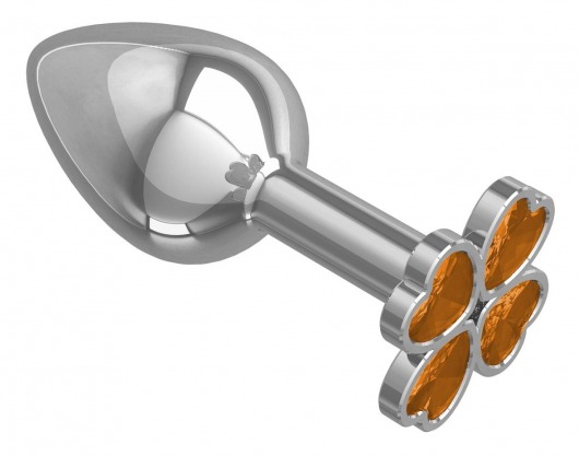 Серебристая анальная втулка с клевером из оранжевых кристаллов - 7 см. - Джага-Джага - купить с доставкой в Новосибирске