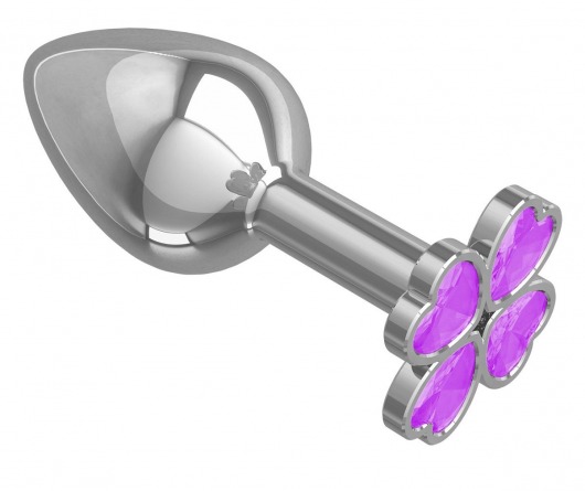Серебристая анальная втулка с клевером из сиреневых кристаллов - 7 см. - Джага-Джага - купить с доставкой в Новосибирске
