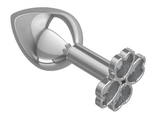 Средняя серебристая анальная втулка с клевером из прозрачных кристаллов - 8,5 см. - Джага-Джага - купить с доставкой в Новосибирске