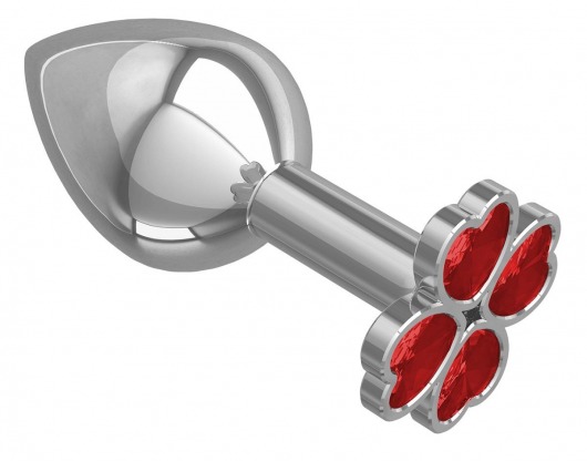 Средняя серебристая анальная втулка с клевером из красных кристаллов - 8,5 см. - Джага-Джага - купить с доставкой в Новосибирске