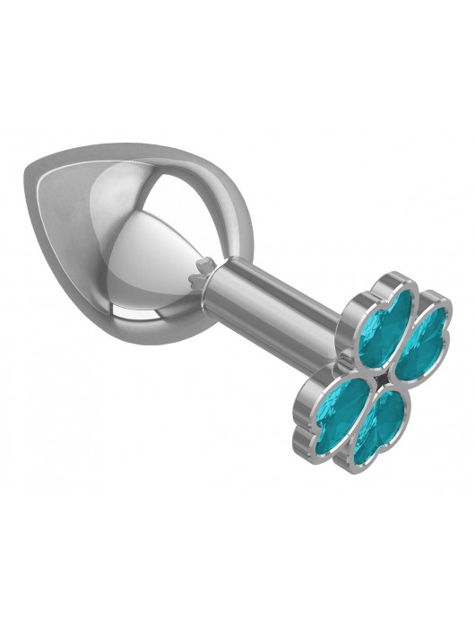 Средняя серебристая анальная втулка с клевером из голубых кристаллов - 8,5 см. - Джага-Джага - купить с доставкой в Новосибирске