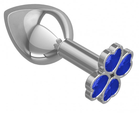 Средняя серебристая анальная втулка с клевером из синих кристаллов - 8,5 см. - Джага-Джага - купить с доставкой в Новосибирске