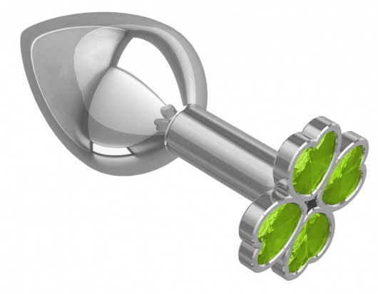 Средняя серебристая анальная втулка с клевером из лаймовых кристаллов - 8,5 см. - Джага-Джага - купить с доставкой в Новосибирске