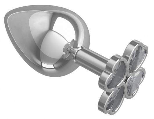 Серебристая анальная пробка-клевер с прозрачным кристаллом - 9,5 см. - Джага-Джага - купить с доставкой в Новосибирске