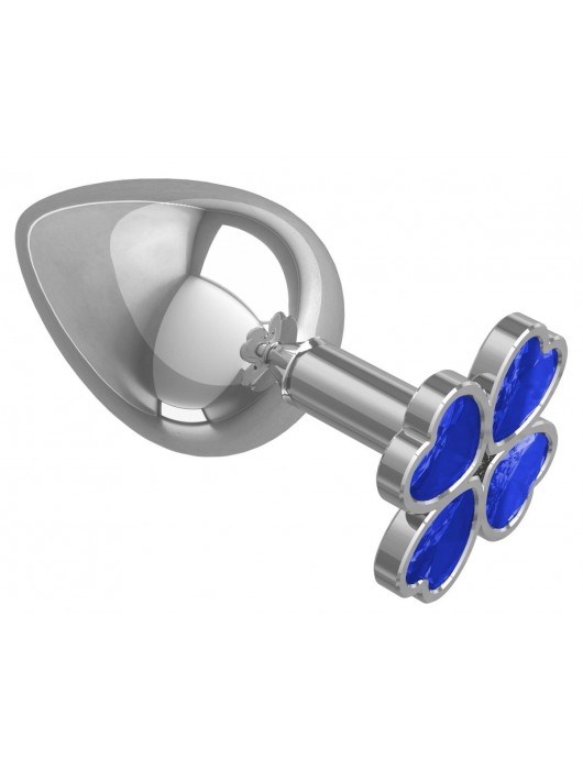 Серебристая анальная пробка-клевер с синим кристаллом - 9,5 см. - Джага-Джага - купить с доставкой в Новосибирске