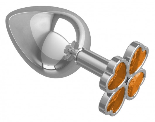 Серебристая анальная пробка-клевер с оранжевым кристаллом - 9,5 см. - Джага-Джага - купить с доставкой в Новосибирске