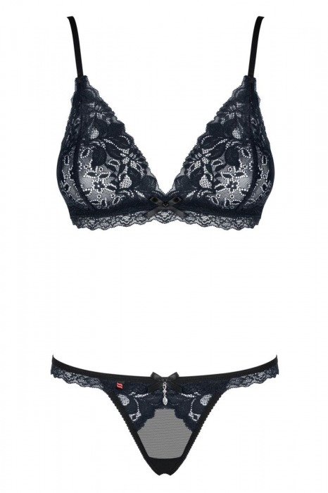 Утонченный комплект белья с темно-синим кружевом - Obsessive купить с доставкой