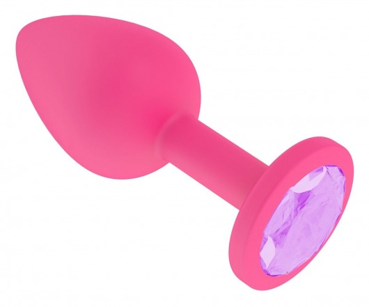 Розовая конусовидная силиконовая анальная пробка с сиреневым кристаллом - 7,3 см. - Джага-Джага - купить с доставкой в Новосибирске
