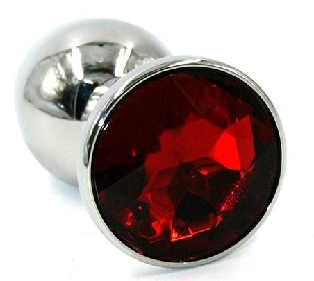 Серебристая хромированная анальная пробка с красным кристаллом - 7 см. - Kanikule - купить с доставкой в Новосибирске