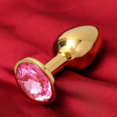 Золотистая анальная пробка с розовым кристаллом - Сима-Ленд - купить с доставкой в Новосибирске