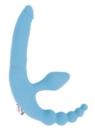 Голубой безремневой страпон с анальным отростком и вибрацией - 15 см. - Bior toys - купить с доставкой в Новосибирске