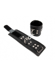 Черные кожаные наручники с заклепками с фиксацией липучками - Notabu - купить с доставкой в Новосибирске